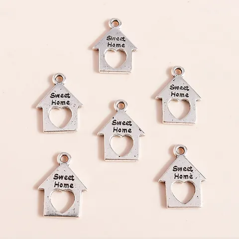 Alloy Hollow House Shape Pendant Sweet Home Engraved Heart Charms For DIY Jewelry Making Accessories Silver Plated Charms