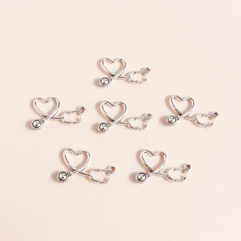 Alloy Heart Stethoscope Pendant Charms Silver Plated Medical Theme DIY Jewelry Accessories For Doctor Nurse Gift