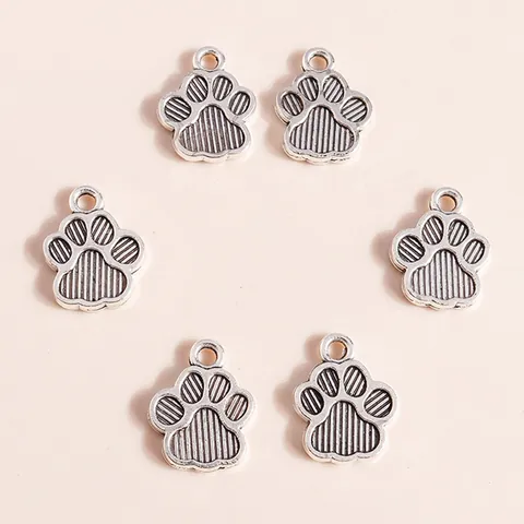 Alloy Antique Silver Animal Paw Print Charms For DIY Jewelry Making Dog Cat Footprint Pendants Crafting Accessories