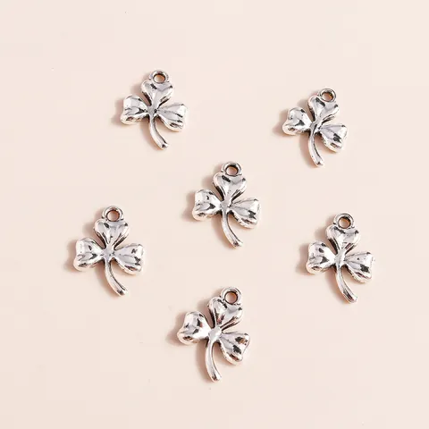 Minimalist Alloy Shamrock Pendant Charms For DIY Jewelry Making Vintage Silver Clover Hanging Decor For Necklace Women