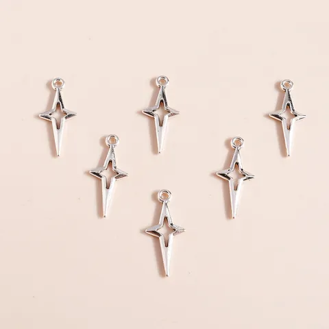 Minimalist Alloy Hollow Four Pointed Star Pendants Silver Plated DIY Jewelry Making Accessories Charms For Necklaces Earrings