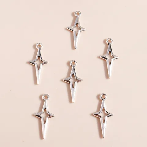Minimalist Alloy Hollow Four Pointed Star Pendants Silver Plated DIY Jewelry Making Accessories Charms For Necklaces Earrings