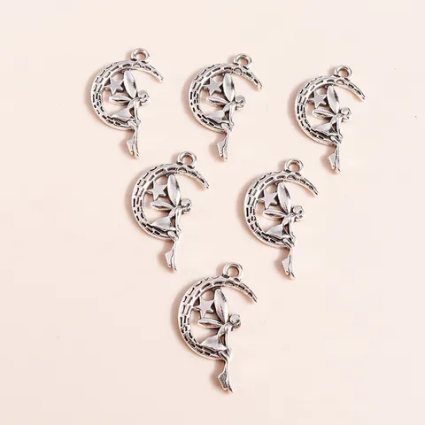 Antique Silver Alloy Moon Fairy Star Pendants DIY Jewelry Making Accessories For Necklace Bracelet Craft Fairy Girl Charms