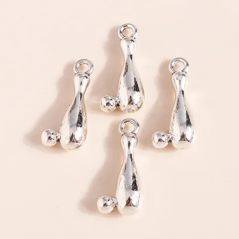 Alloy Silver Bowling Pin And Ball Pendants For DIY Jewelry Making Necklaces Bracelets Keychains Sports Style Charms