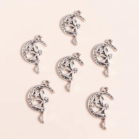 Antique Silver Alloy Moon Fairy Star Pendants DIY Jewelry Making Accessories For Necklace Bracelet Craft Fairy Girl Charms