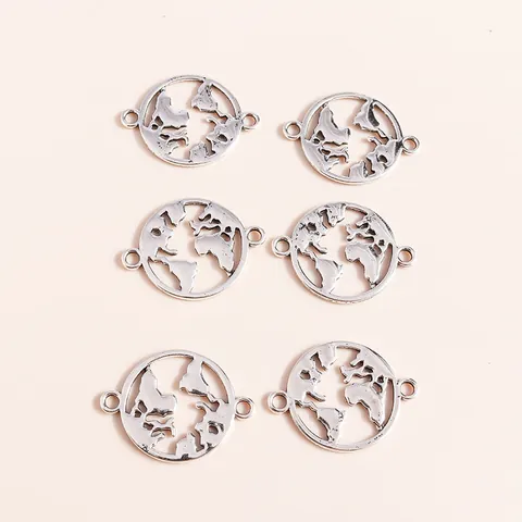 Alloy Electroplated World Map Earth DIY Jewelry Charms Connector For Bracelet Necklace Making Minimalist Vintage Style Findings