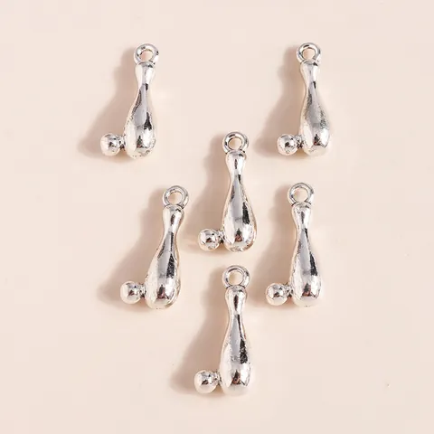 Alloy Silver Bowling Pin And Ball Pendants For DIY Jewelry Making Necklaces Bracelets Keychains Sports Style Charms