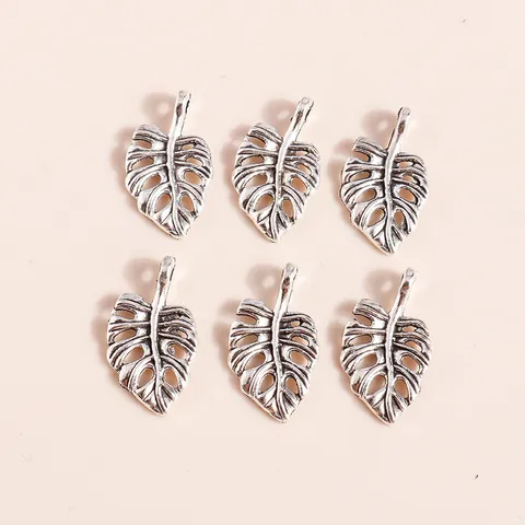 Vintage Alloy Hollow Monstera Leaf Pendants Electroplated Silver Tropical Leaf Charms For DIY Jewelry Making Accessories
