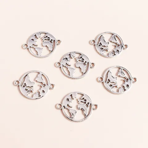 Alloy Electroplated World Map Earth DIY Jewelry Charms Connector For Bracelet Necklace Making Minimalist Vintage Style Findings