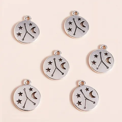 Retro Alloy Round Hollow Star Moon Constellation Pendants For DIY Jewelry Making Necklaces Bracelets Accessories Charms