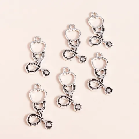 Stethoscope Charm Pendant Antique Silver Alloy Heart Medical Doctor Nurse DIY Jewelry Making Accessory For Necklace Keychain