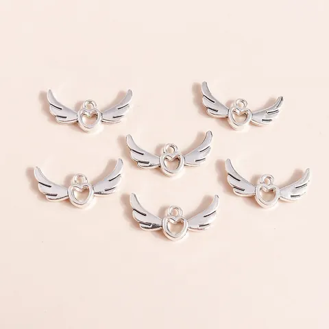 Electroplated Alloy Hollow Heart Angel Wings Pendants For DIY Jewelry Making Accessories Silver Charms