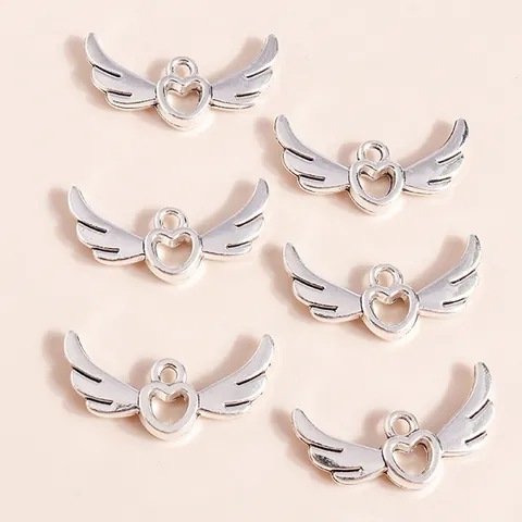Electroplated Alloy Hollow Heart Angel Wings Pendants For DIY Jewelry Making Accessories Silver Charms