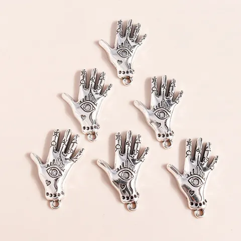 Antique Silver Hamsa Hand Pendants Alloy Evil Eye Charms For DIY Jewelry Making Vintage Bohemian Palm Pendants Charms