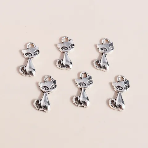 Vintage Antique Silver Alloy Cat Charm Pendants For DIY Jewelry Making Findings Animal Shape Mini Pendants For Necklaces