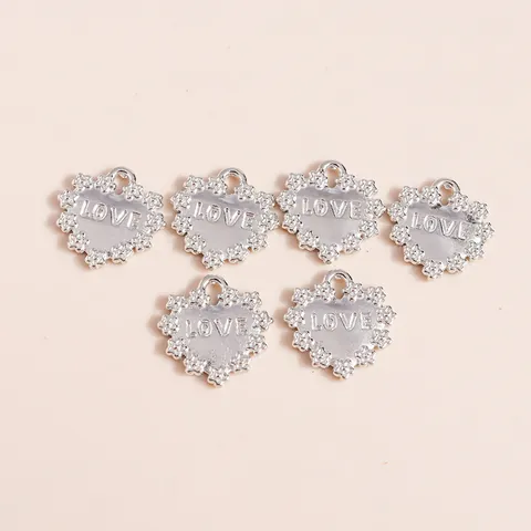 Alloy Heart Pendant Only (Without Chain) Love Engraved Floral Border Silver Charms For DIY Jewelry Making Findings