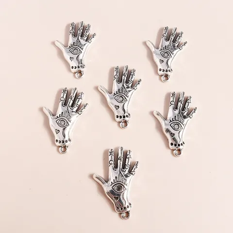 Antique Silver Hamsa Hand Pendants Alloy Evil Eye Charms For DIY Jewelry Making Vintage Bohemian Palm Pendants Charms