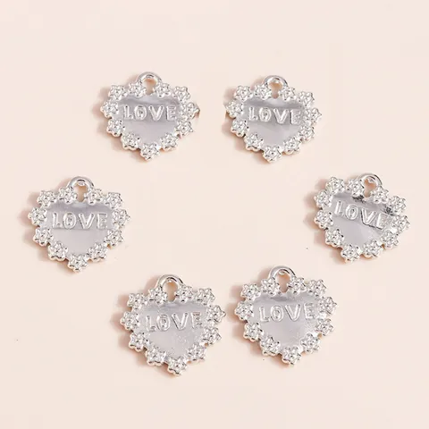 Alloy Heart Pendant Only (Without Chain) Love Engraved Floral Border Silver Charms For DIY Jewelry Making Findings