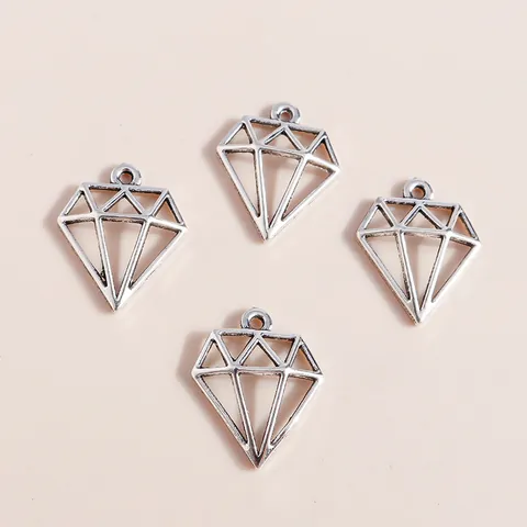 Alloy Hollow Geometric Diamond Shape Pendants For DIY Jewelry Making Necklaces Bracelets Earring Findings Antique Silver