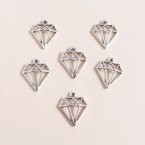 Alloy Hollow Geometric Diamond Shape Pendants For DIY Jewelry Making Necklaces Bracelets Earring Findings Antique Silver
