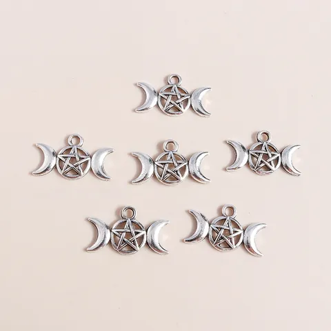 Vintage Alloy Triple Moon Pentagram Charms Antique Silver Mystical Hollow Witchcraft DIY Jewelry Making Pendants Craft Accessories