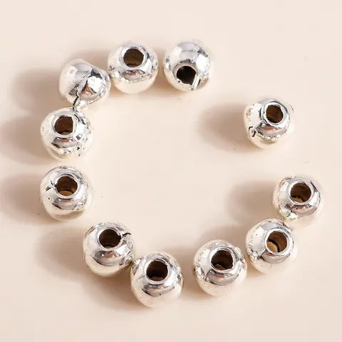 Hammered Texture Alloy Round Spacer Beads For DIY Jewelry Making Accessories Silver Electroplated Geometric Loose Beads For Bracelet Necklace