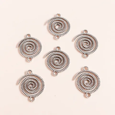 Antique Silver Alloy Spiral Vortex Double Hanger Pendant For DIY Necklace Bracelet Making Retro Geometric Jewelry Findings