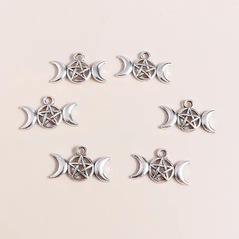 Vintage Alloy Triple Moon Pentagram Charms Antique Silver Mystical Hollow Witchcraft DIY Jewelry Making Pendants Craft Accessories
