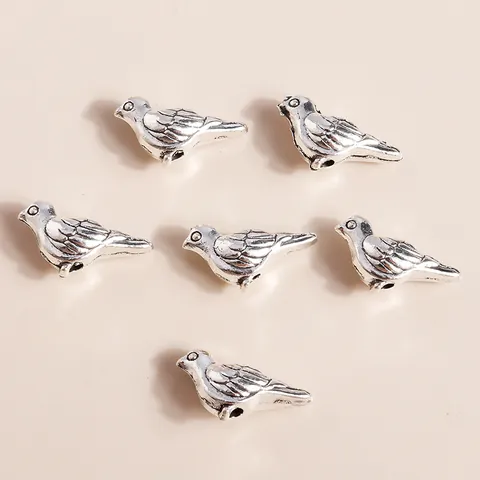 Vintage Alloy Swallow Bird Charms Perforated Beads For DIY Necklace Bracelet Jewelry Making Craft Antique Silver Finish