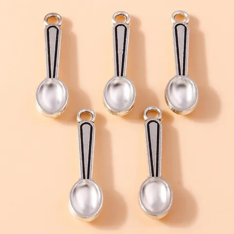 Mini Spoon Shape Alloy Pendants For DIY Jewelry Making Electroplated Metal Silver Tiny Spoons Charms For Necklace Bracelet Crafting Accessories