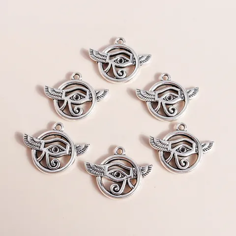 Antique Silver Alloy Eye Of Horus Pendant With Wings Hollow Bohemian Evil Eye DIY Jewelry Accessories For Necklace Making