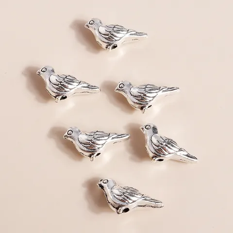 Vintage Alloy Swallow Bird Charms Perforated Beads For DIY Necklace Bracelet Jewelry Making Craft Antique Silver Finish