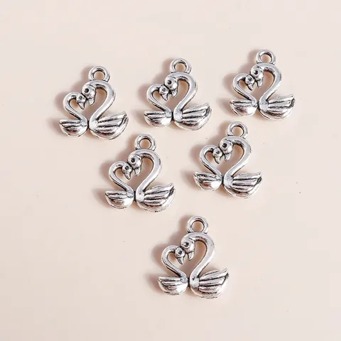 Vintage Alloy Heart Swan Pendants For DIY Jewelry Making Necklaces Bracelets Silver Animal Double Swan Decorative Charms