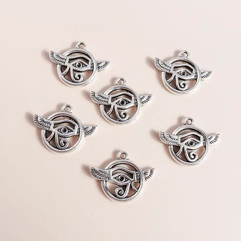 Antique Silver Alloy Eye Of Horus Pendant With Wings Hollow Bohemian Evil Eye DIY Jewelry Accessories For Necklace Making