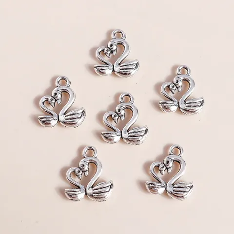 Vintage Alloy Heart Swan Pendants For DIY Jewelry Making Necklaces Bracelets Silver Animal Double Swan Decorative Charms