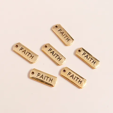 Rectangular Alloy Faith Letter Pendant Plated Metal Charm For DIY Necklace Bracelet Jewelry Making Accessory Gold Color