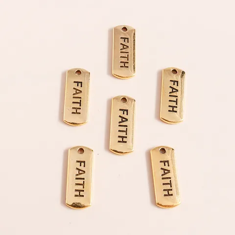 Rectangular Alloy Faith Letter Pendant Plated Metal Charm For DIY Necklace Bracelet Jewelry Making Accessory Gold Color