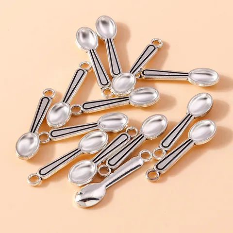 Mini Spoon Shape Alloy Pendants For DIY Jewelry Making Electroplated Metal Silver Tiny Spoons Charms For Necklace Bracelet Crafting Accessories
