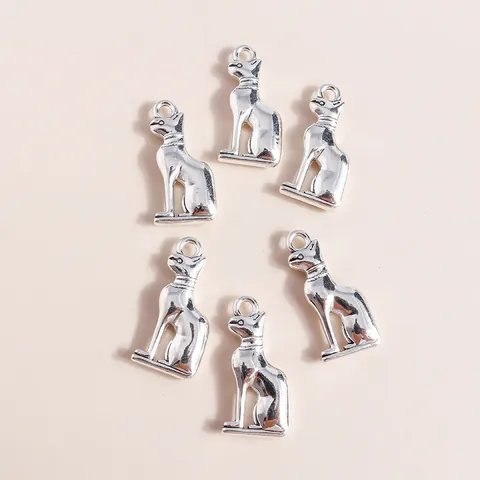 Electroplated Alloy Egyptian Cat Bastet Animal Pendants For DIY Jewelry Making Necklaces Bracelets Silver Tone Charms