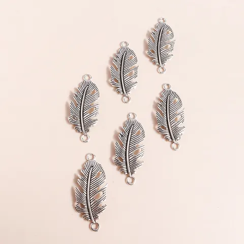 Antique Silver Alloy Hollow Leaf Feather Charms Double Loop Connectors For DIY Necklace Bracelet Jewelry Making Accessories
