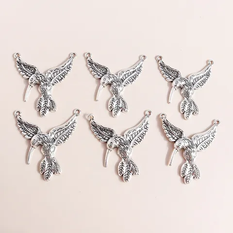 Vintage Alloy Antique Silver Hummingbird Charms For DIY Jewelry Making Feather Texture Bird Connectors Pendants Accessories