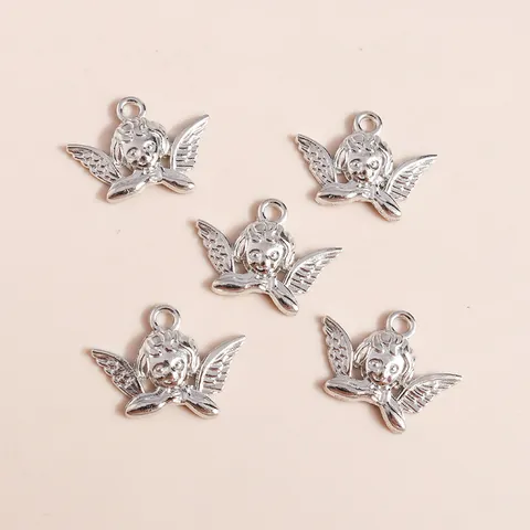 Vintage Alloy Angel Wing Pendant Charms For DIY Necklace Bracelet Jewelry Making Accessories Silver Retro Cherub Pendants