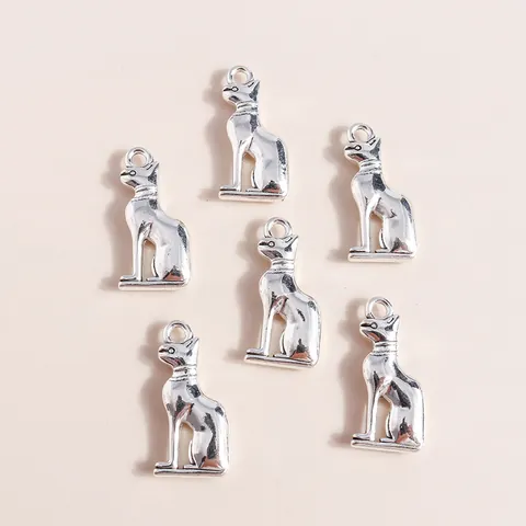 Electroplated Alloy Egyptian Cat Bastet Animal Pendants For DIY Jewelry Making Necklaces Bracelets Silver Tone Charms