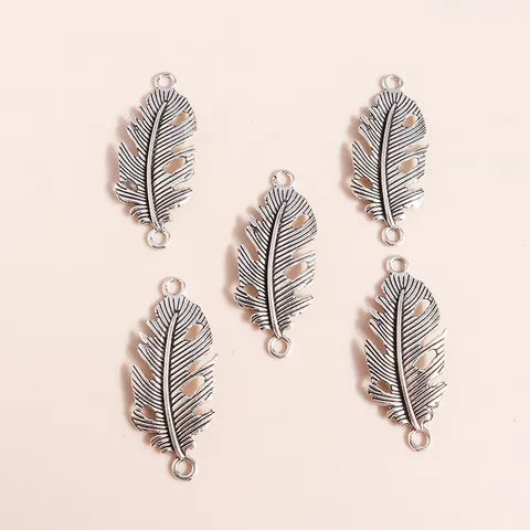 Antique Silver Alloy Hollow Leaf Feather Charms Double Loop Connectors For DIY Necklace Bracelet Jewelry Making Accessories