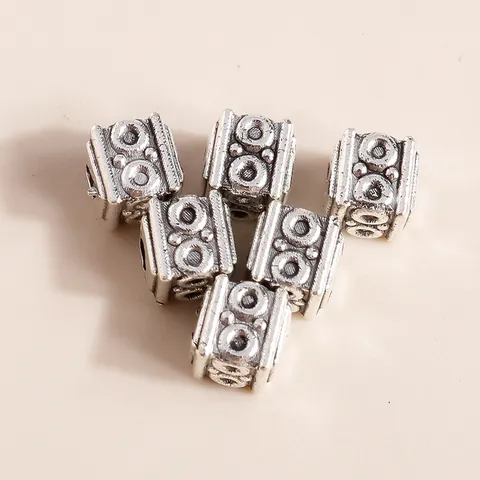 Antique Silver Alloy Square Spacer Beads Geometric Totem Pattern Relief For DIY Jewelry Making Retro Style Bracelet Cube Beads