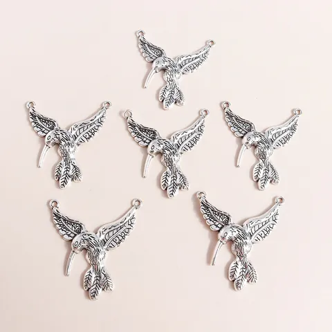Vintage Alloy Antique Silver Hummingbird Charms For DIY Jewelry Making Feather Texture Bird Connectors Pendants Accessories