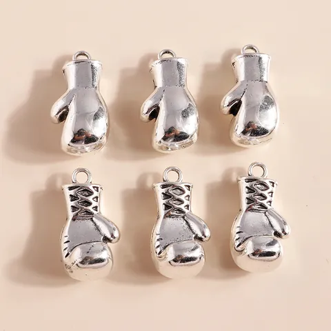 Sporty Alloy Boxing Glove Pendants Silver Plated Metal Charms For DIY Necklace Bracelet Keychain Jewelry Making Accessories