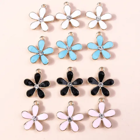 Enamel Cherry Blossom Flower Charms Zinc Alloy Rhinestone Pendants For DIY Jewelry Making Necklaces Bracelets Hair Accessories
