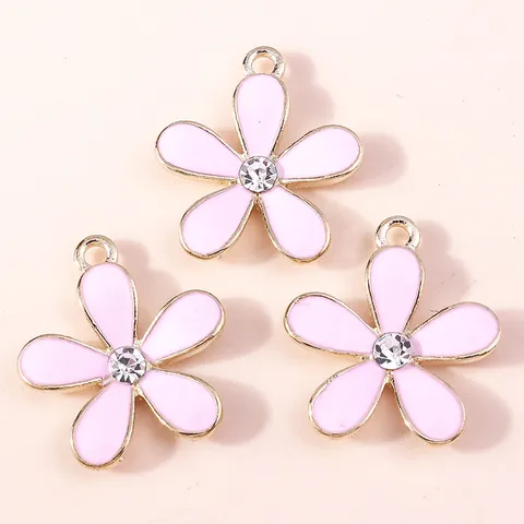 Enamel Cherry Blossom Flower Charms Zinc Alloy Rhinestone Pendants For DIY Jewelry Making Necklaces Bracelets Hair Accessories