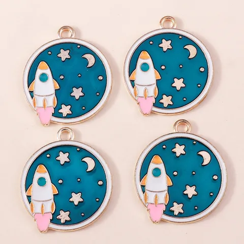 Emaille Legering Ruimte Raket Ster Maan Hangers Voor DIY Sieraden Maken Cartoon Planeet Aarde Charmes Voor Ketting